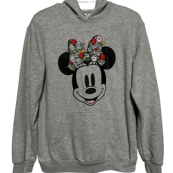 Disney Minnie Mouse Women's Gray Sweatshirt Hoodie Embroidered Bow Size‎ L - Picture 1 of 5